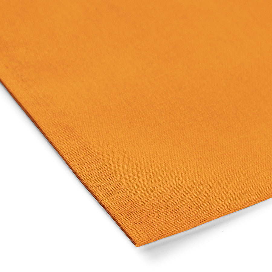 Close-up detail of orange cotton tote bag with logo print, 140 g/m²