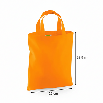 Orange mini-tygpåse i bomull med eget tryck (140 g/m², 26 × 32,5 cm) – bild 2