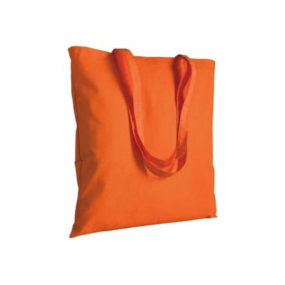 Orange cotton tote bag with long handles and custom logo print, 200 g/m², 38 × 42 cm