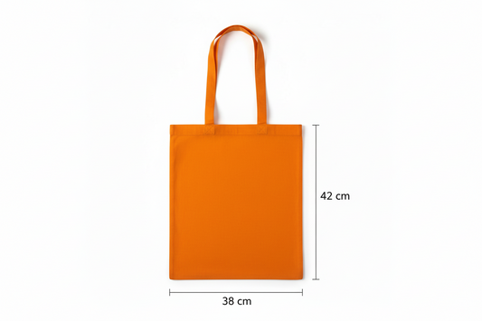 Orange mulepose i bomuld med tryk (140 g/m², 38×42 cm)