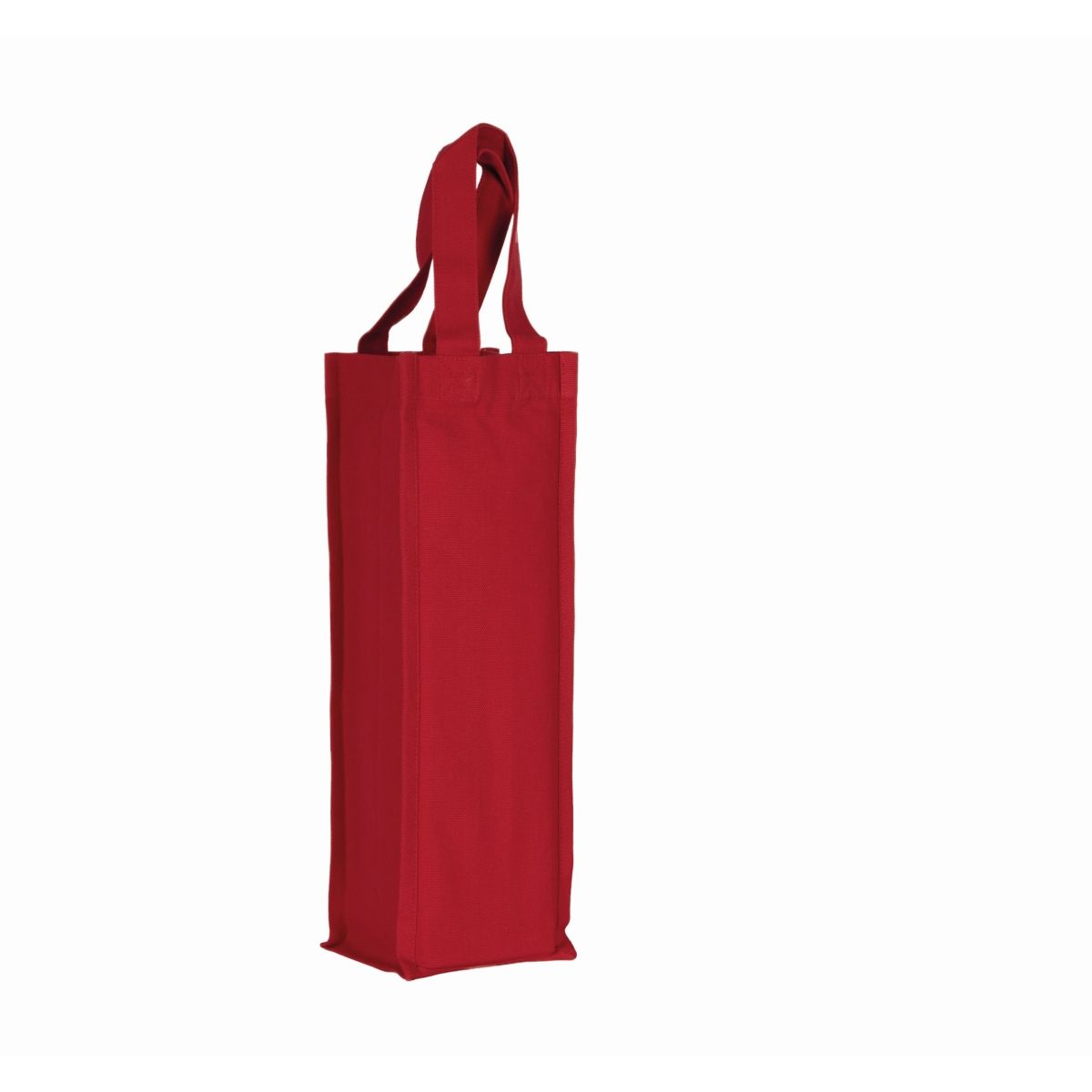 Weinflaschentasche aus Baumwollcanvas in Kirschrot mit Logodruck (310 g/m², 12×36×10 cm)