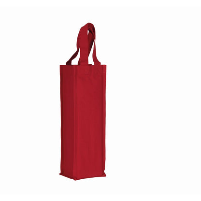 Weinflaschentasche aus Baumwollcanvas in Kirschrot mit Logodruck (310 g/m², 12×36×10 cm)