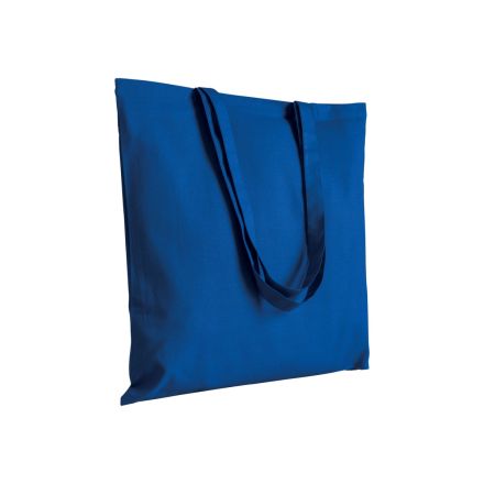 Royal blue cotton tote bag with long handles and custom logo print, 200 g/m², 38 × 42 cm