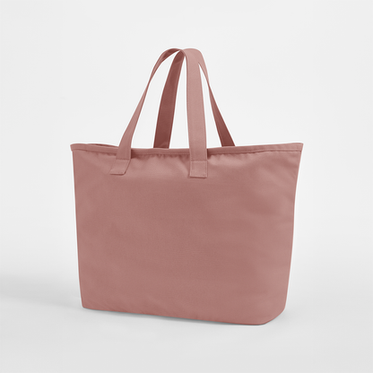 Vaaleanpunainen ylisuuri kangaskassi paksusta 475 g/m² puuvillacanvasista, 47 × 40 × 17 cm, valmis omalla logopainatuksella