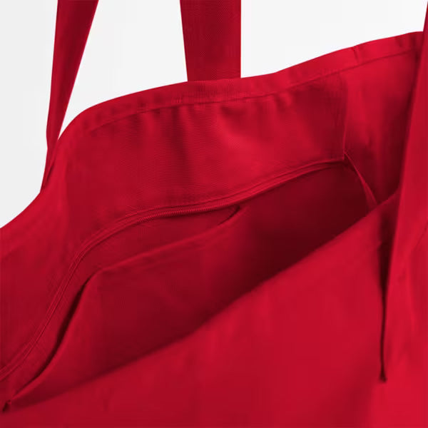 Zip closure detail on the Oversized Heavy Duty Canvas Tote Bag, self-fabric puller and taped edge trim