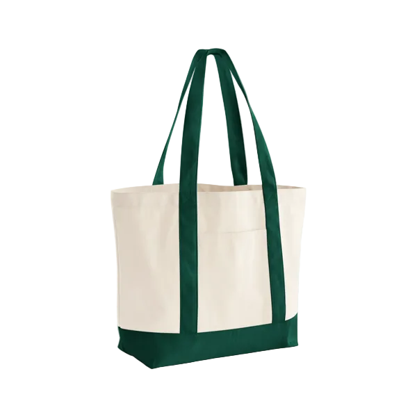 Natural/Bottle Green organic canvas varsity shopper with custom print