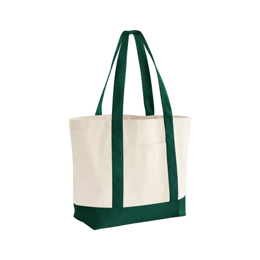 Borsa in tela di cotone biologico varsity Naturale/Verde Bottiglia con stampa personalizzata