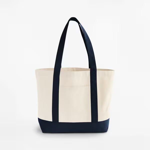 Natural/Black - Organic Canvas Varsity Shopper with Logo Print (407 g/m², 37×36×16 cm)