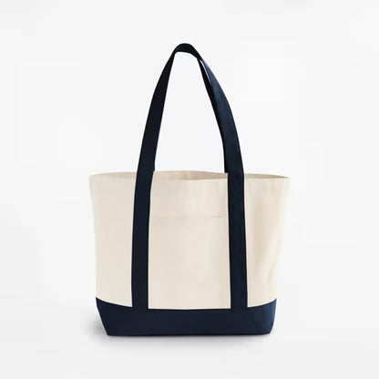 Natural/Black - Organic Canvas Varsity Shopper with Logo Print (407 g/m², 37×36×16 cm)