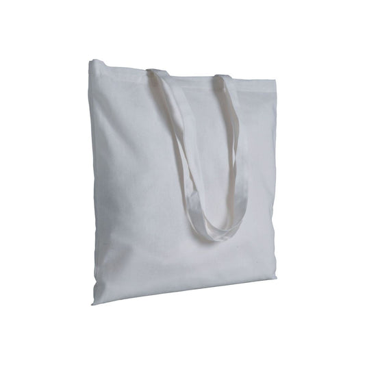 White cotton tote bag with long handles and custom logo print, 200 g/m², 38 × 42 cm