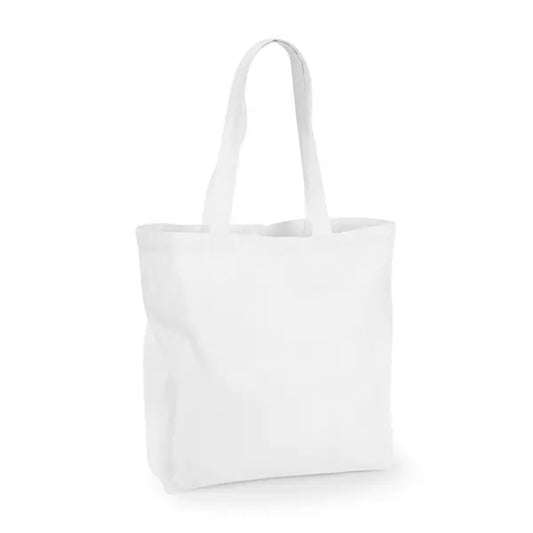 White large gusseted cotton bag 140 g/m² with custom logo print