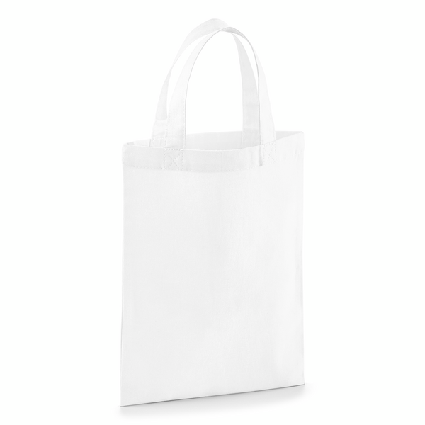 White tiny cotton bag with custom logo print, 140 g/m², 19 × 25 cm
