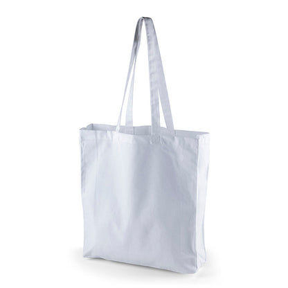 White cotton tote bag with side and bottom gussets, 220 g/m², custom print - front view