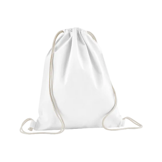 White organic gymsac 140 g/m² with custom print W160