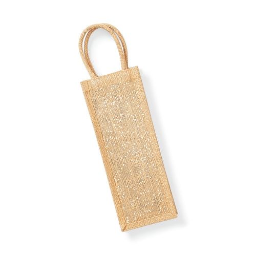 Natural Gold Shimmer Jute Wine Bag with Logo Print 360 g w433