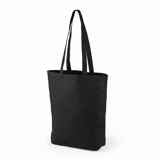 Black Cotton Tote Bag with Custom Print (220 gm², 38×42 cm, Bottom Gusset)