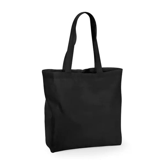 Sort stor mulepose i bomuld med kile og eget logotryk, 140 g/m²