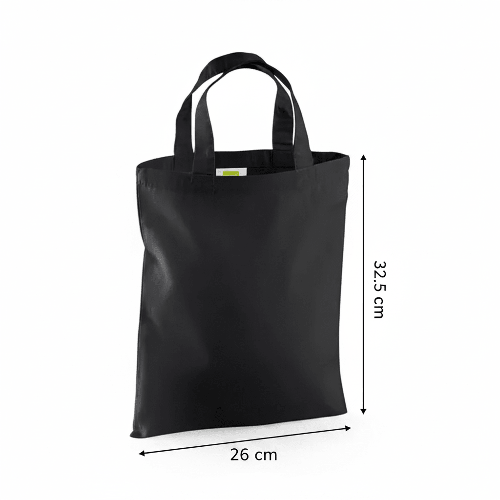 Svart mini-tygpåse i bomull med eget tryck (140 g/m², 26 × 32,5 cm) – bild 2