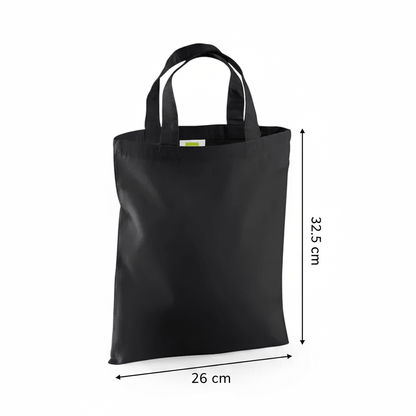 Svart mini-tygpåse i bomull med eget tryck (140 g/m², 26 × 32,5 cm) – bild 2
