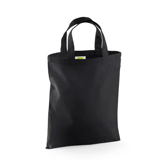 Sort mini bomulds mulepose med eget logotryk, 140 g/m², 26 × 32,5 cm