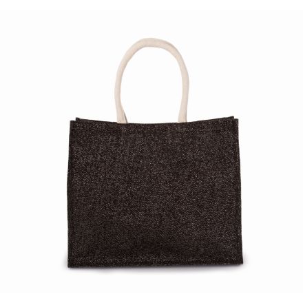 Musta - Hopea Juuttinen rantalaukku 42 × 35 cm (330 g/m²)