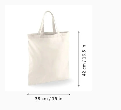 Bolsa de algodón con asas cortas, color natural, con estampado personalizado, 38 × 42 cm, con marcas de altura y anchura