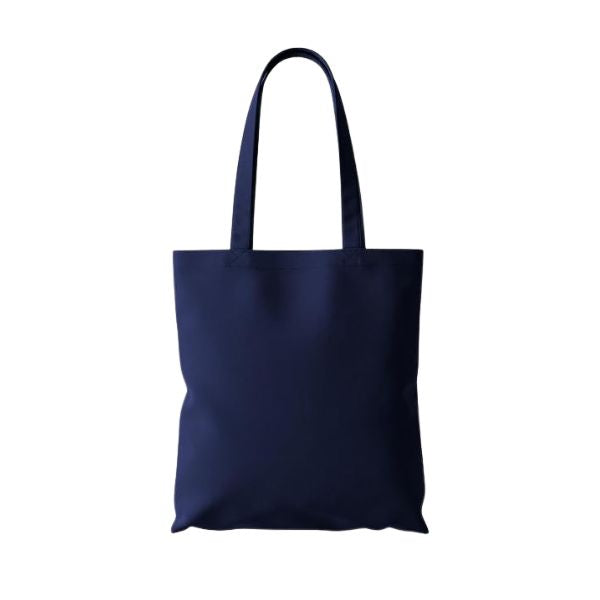 Marineblå mulepose i bomuld med logotryk (140 g/m², 38×42 cm)
