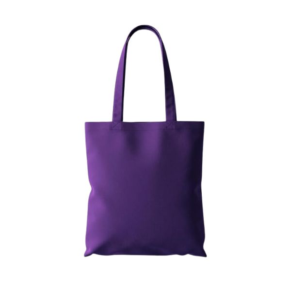 Violet purple cotton tote bag with logo print, 140 g/m², 38 × 42 cm