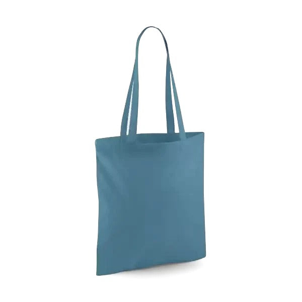 Airforce blue classic cotton tote bag with long handles and custom logo print, 140 g/m², 38 × 42 cm