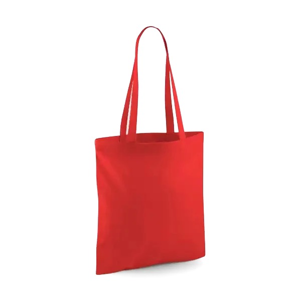 Bright red classic cotton tote bag with long handles and custom logo print, 140 g/m², 38 × 42 cm