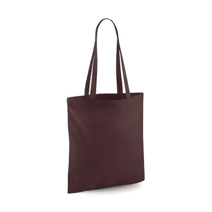 Chocolate brown classic cotton tote bag with long handles and custom logo print, 140 g/m², 38 × 42 cm