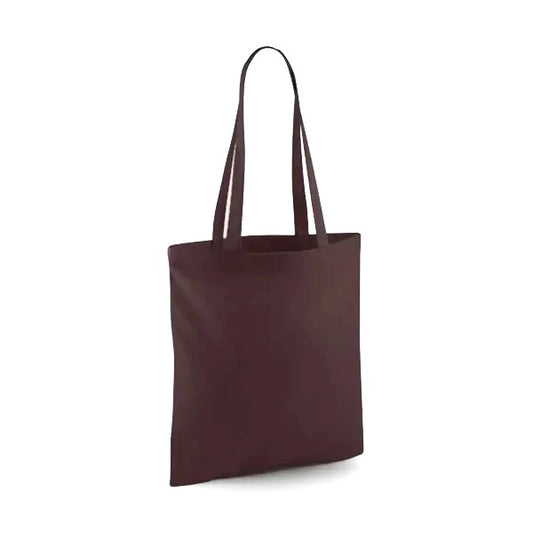 Chocolate brown classic cotton tote bag with long handles and custom logo print, 140 g/m², 38 × 42 cm