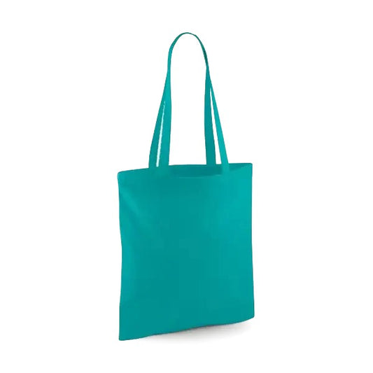 Emerald green classic cotton tote bag with long handles and custom logo print, 140 g/m², 38 × 42 cm