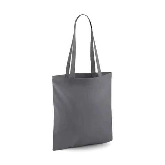 Graphite grey classic cotton tote bag with long handles and custom logo print, 140 g/m², 38 × 42 cm