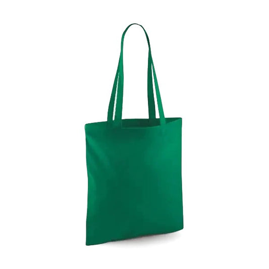 Kelly green classic cotton tote bag with long handles and custom logo print, 140 g/m², 38 × 42 cm