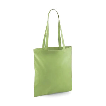 Kiwi green classic cotton tote bag with long handles and custom logo print, 140 g/m², 38 × 42 cm