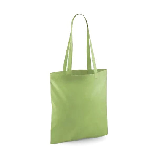 Kiwi green classic cotton tote bag with long handles and custom logo print, 140 g/m², 38 × 42 cm