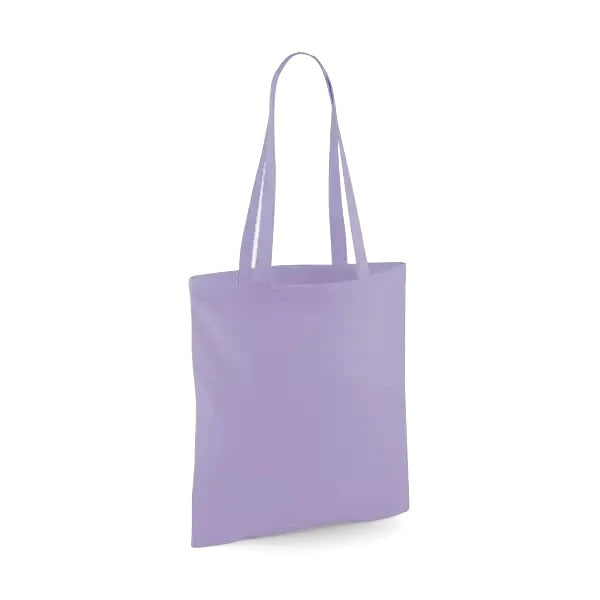 Lavender purple classic cotton tote bag with long handles and custom logo print, 140 g/m², 38 × 42 cm