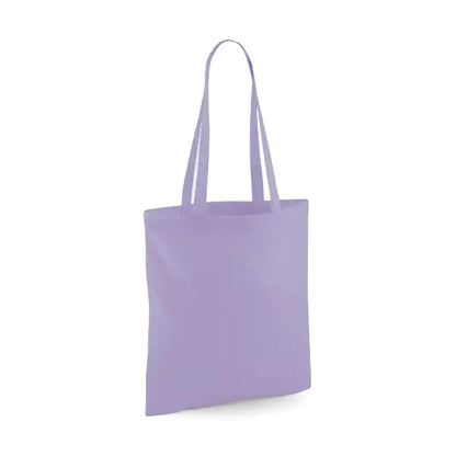 Lavender purple classic cotton tote bag with long handles and custom logo print, 140 g/m², 38 × 42 cm