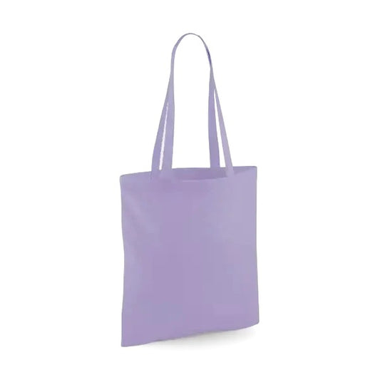 Lavender purple classic cotton tote bag with long handles and custom logo print, 140 g/m², 38 × 42 cm