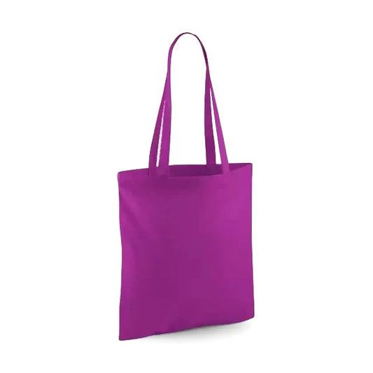 Magenta purple classic cotton tote bag with long handles and custom logo print, 140 g/m², 38 × 42 cm