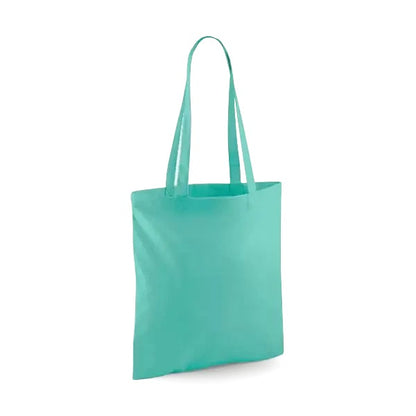 Mint green classic cotton tote bag with long handles and custom logo print, 140 g/m², 38 × 42 cm