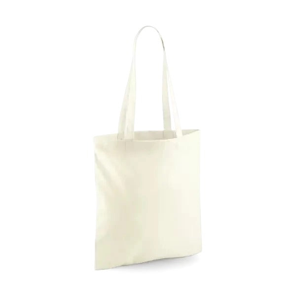 Natural white classic cotton tote bag with long handles and custom logo print, 140 g/m², 38 × 42 cm