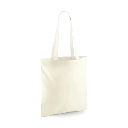 Natural white classic cotton tote bag with long handles and custom logo print, 140 g/m², 38 × 42 cm