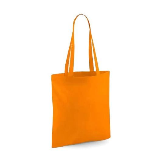 Orange classic cotton tote bag with long handles and custom logo print, 140 g/m², 38 × 42 cm