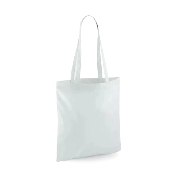 Pastel blue classic cotton tote bag with long handles and custom logo print, 140 g/m², 38 × 42 cm