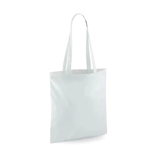 Pastel blue classic cotton tote bag with long handles and custom logo print, 140 g/m², 38 × 42 cm