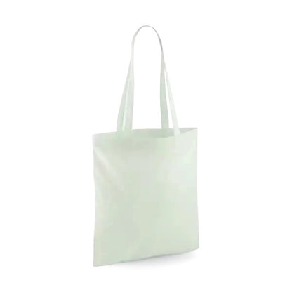 Pastel mint green classic cotton tote bag with long handles and custom logo print, 140 g/m², 38 × 42 cm