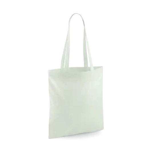 Pastel mint green classic cotton tote bag with long handles and custom logo print, 140 g/m², 38 × 42 cm