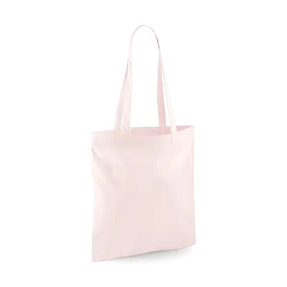 Pastel pink classic cotton tote bag with long handles and custom logo print, 140 g/m², 38 × 42 cm